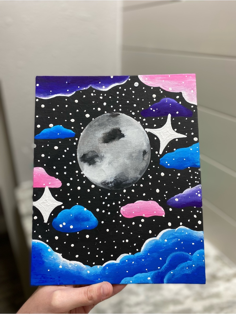 Hand-Painted Cosmic Moon Canvas Board Art - Picture 3 of 6
